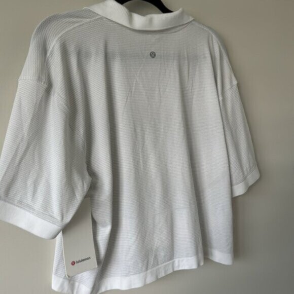 Lululemon Women White Swiftly Tech Relaxed-Fit Polo Shirt Plus Size 14 - Picture 10 of 11